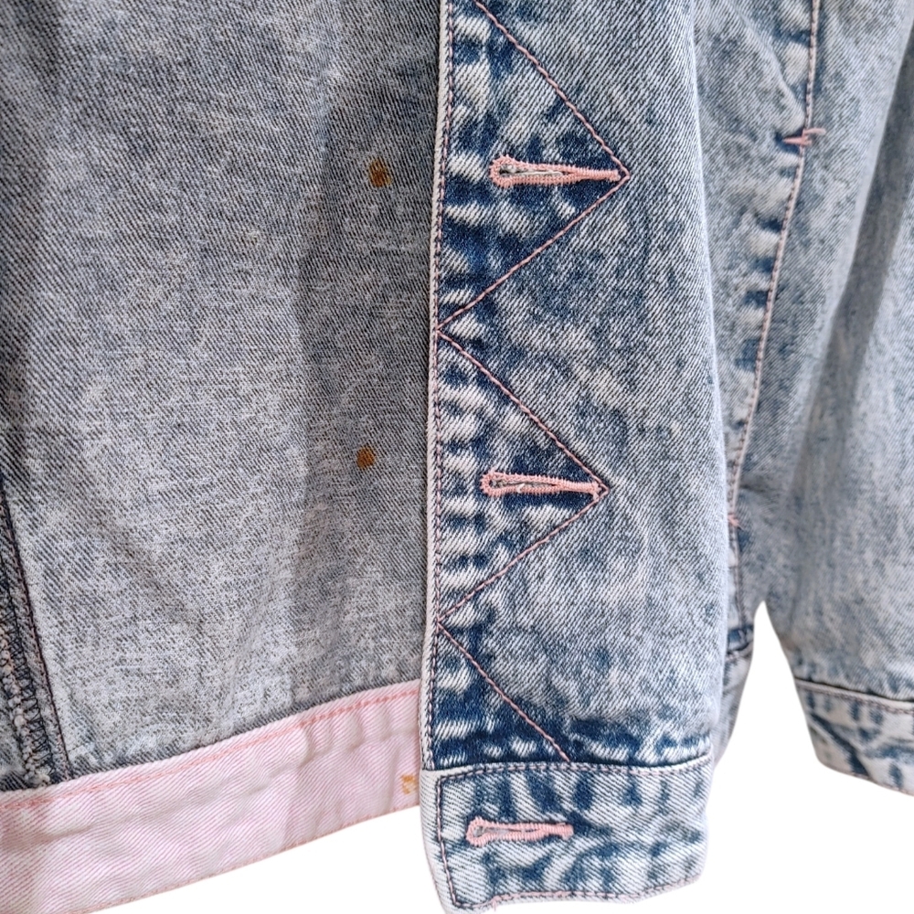 Vintage Taboo 1990s Acid Washed Denim Pink Thread Button Up Jacket Women Size XL - Picture 7 of 8
